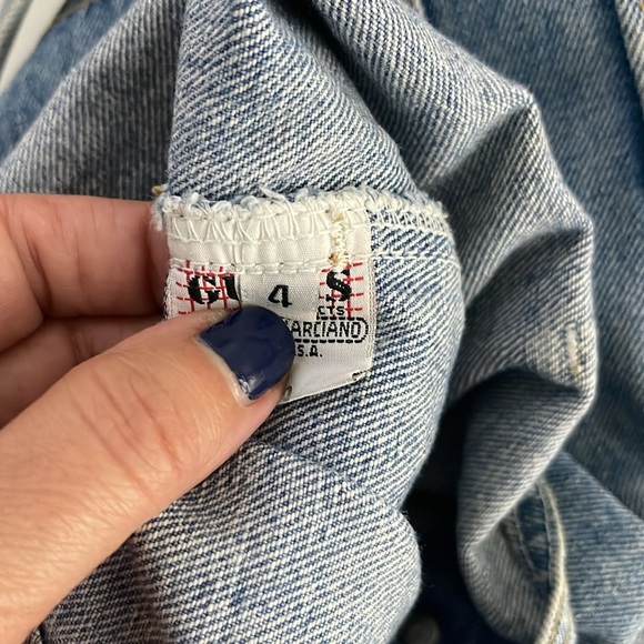 80’s Vintage Guess Jeans Denim Bib Skirt Overalls Frayed Hem Size 4 - Picture 7 of 9